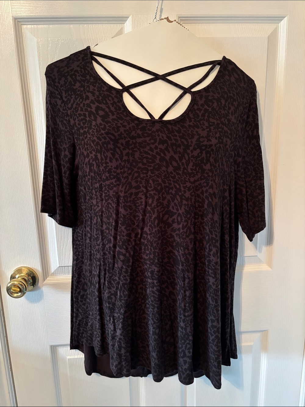 Maurices Black Crisscross Leopard-Print Short Sleeve Tunic